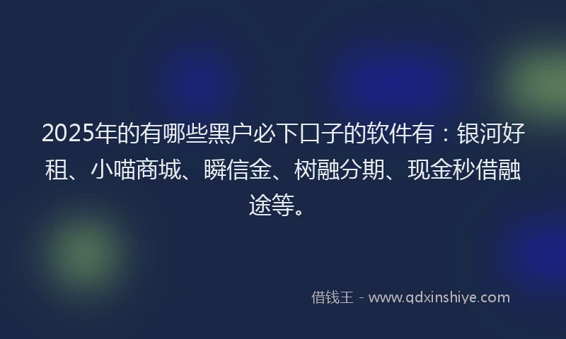 2025年的有哪些黑户必下口子的软件有：银河好租、小喵商城、瞬信金、树融分期、现金秒借融途等。
