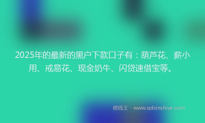 2025年的最新的黑户下款口子有：葫芦花、薪小用、戒易花、现金奶牛、闪贷速借宝等。