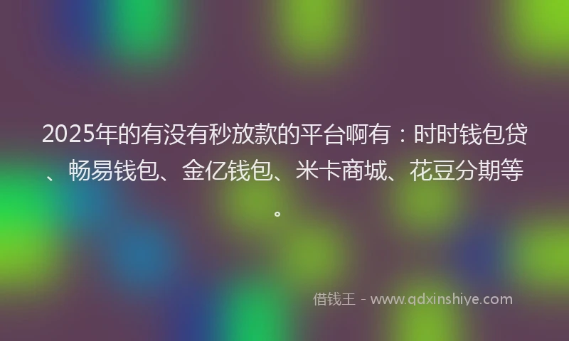2025年的有没有秒放款的平台啊有：时时钱包贷、畅易钱包、金亿钱包、米卡商城、花豆分期等。