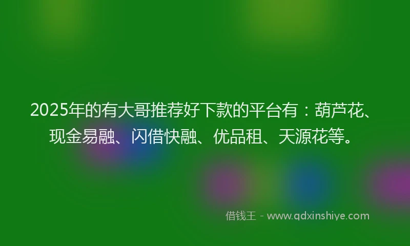 2025年的有大哥推荐好下款的平台有：葫芦花、现金易融、闪借快融、优品租、天源花等。