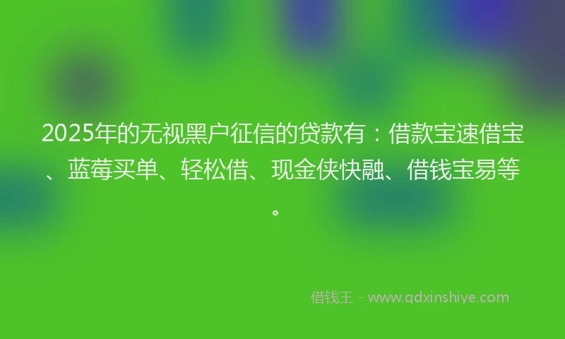 2025年的无视黑户征信的贷款有：借款宝速借宝、蓝莓买单、轻松借、现金侠快融、借钱宝易等。