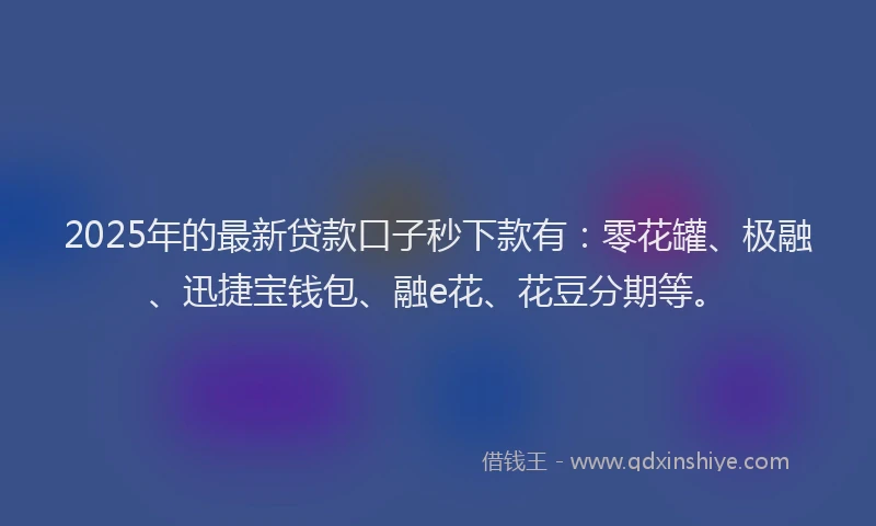 2025年的最新贷款口子秒下款有：零花罐、极融、迅捷宝钱包、融e花、花豆分期等。