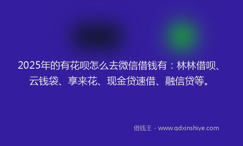 2025年的有花呗怎么去微信借钱有：林林借呗、云钱袋、享来花、现金贷速借、融信贷等。