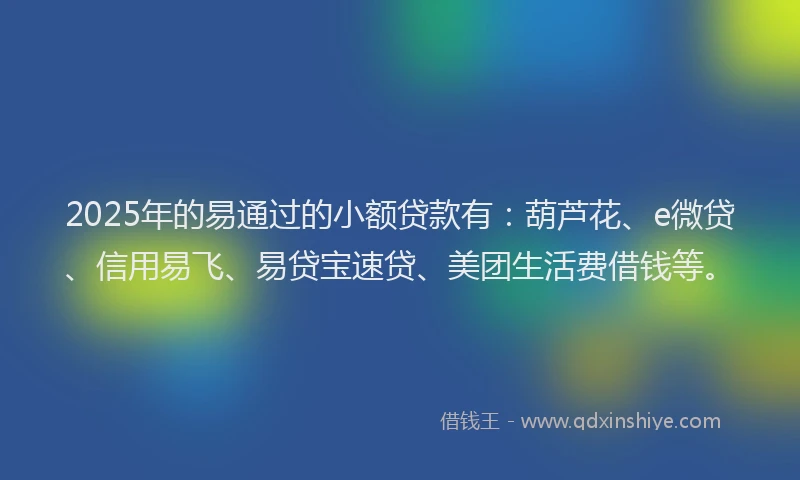 2025年的易通过的小额贷款有：葫芦花、e微贷、信用易飞、易贷宝速贷、美团生活费借钱等。