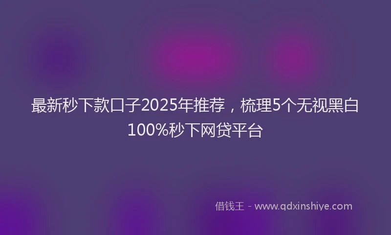 最新秒下款口子2025年推荐，梳理5个无视黑白100%秒下网贷平台