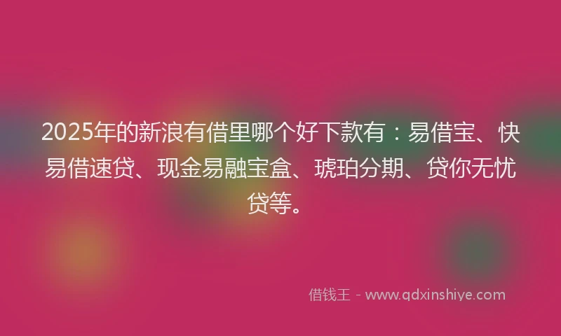 2025年的新浪有借里哪个好下款有：易借宝、快易借速贷、现金易融宝盒、琥珀分期、贷你无忧贷等。