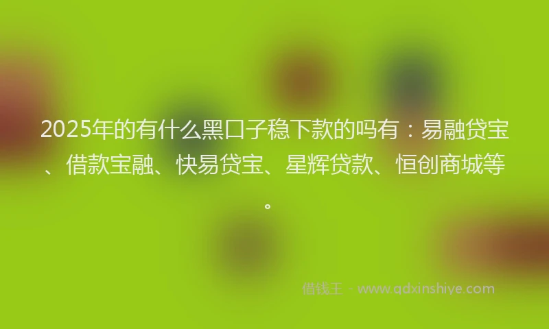 2025年的有什么黑口子稳下款的吗有：易融贷宝、借款宝融、快易贷宝、星辉贷款、恒创商城等。