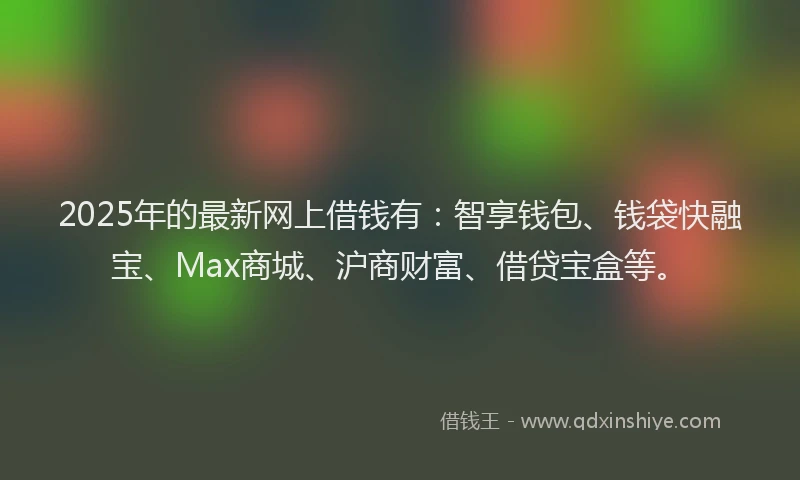 2025年的最新网上借钱有：智享钱包、钱袋快融宝、Max商城、沪商财富、借贷宝盒等。
