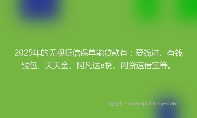 2025年的无视征信保单能贷款有：爱钱进、有钱钱包、天天金、阿凡达e贷、闪贷速借宝等。