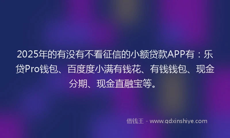 2025年的有没有不看征信的小额贷款APP有：乐贷Pro钱包、百度度小满有钱花、有钱钱包、现金分期、现金直融宝等。