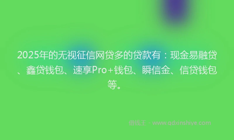 2025年的无视征信网贷多的贷款有：现金易融贷、鑫贷钱包、速享Pro+钱包、瞬信金、信贷钱包等。