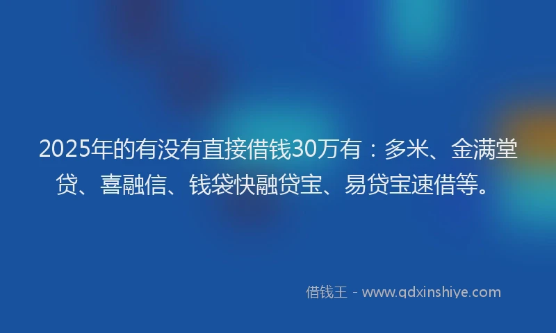 2025年的有没有直接借钱30万有：多米、金满堂贷、喜融信、钱袋快融贷宝、易贷宝速借等。