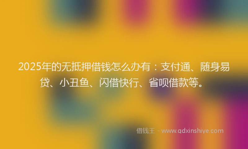 2025年的无抵押借钱怎么办有：支付通、随身易贷、小丑鱼、闪借快行、省呗借款等。