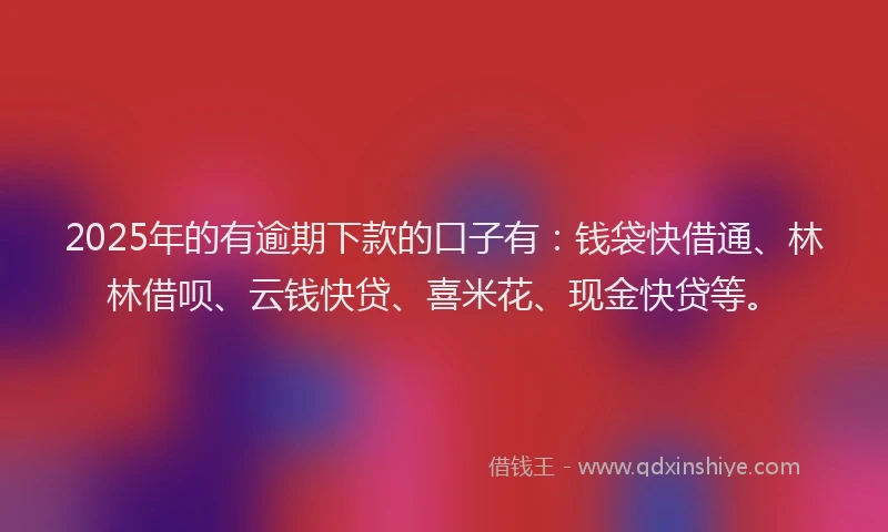 2025年的有逾期下款的口子有：钱袋快借通、林林借呗、云钱快贷、喜米花、现金快贷等。