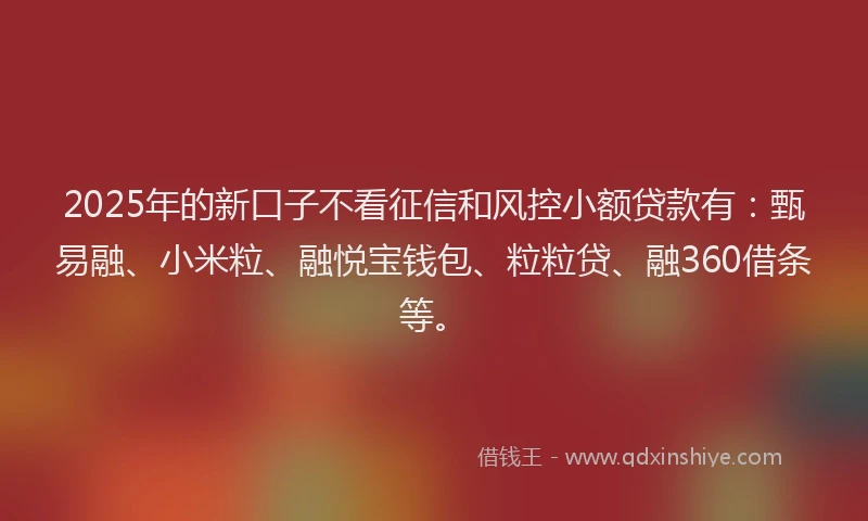 2025年的新口子不看征信和风控小额贷款有：甄易融、小米粒、融悦宝钱包、粒粒贷、融360借条等。