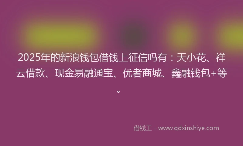 2025年的新浪钱包借钱上征信吗有：天小花、祥云借款、现金易融通宝、优者商城、鑫融钱包+等。