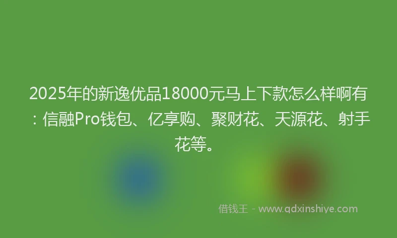 2025年的新逸优品18000元马上下款怎么样啊有：信融Pro钱包、亿享购、聚财花、天源花、射手花等。
