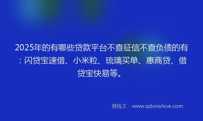 2025年的有哪些贷款平台不查征信不查负债的有：闪贷宝速借、小米粒、琉璃买单、惠商贷、借贷宝快易等。