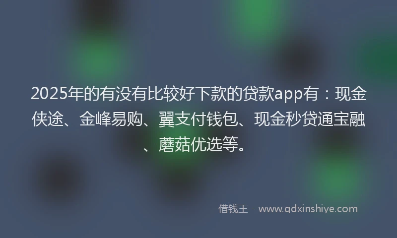 2025年的有没有比较好下款的贷款app有：现金侠途、金峰易购、翼支付钱包、现金秒贷通宝融、蘑菇优选等。