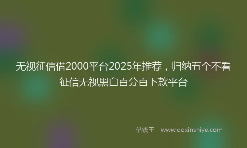 无视征信借2000平台2025年推荐，归纳五个不看征信无视黑白百分百下款平台