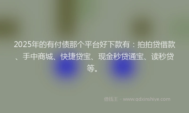2025年的有付债那个平台好下款有：拍拍贷借款、手中商城、快捷贷宝、现金秒贷通宝、读秒贷等。