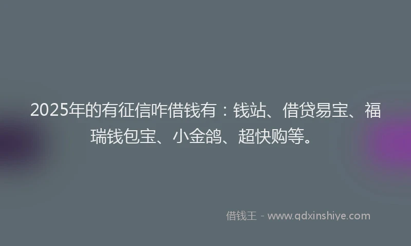 2025年的有征信咋借钱有：钱站、借贷易宝、福瑞钱包宝、小金鸽、超快购等。
