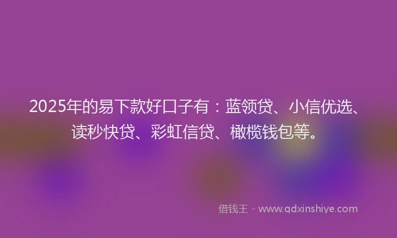 2025年的易下款好口子有：蓝领贷、小信优选、读秒快贷、彩虹信贷、橄榄钱包等。