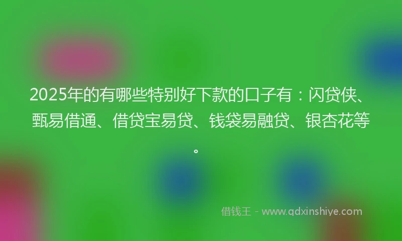 2025年的有哪些特别好下款的口子有：闪贷侠、甄易借通、借贷宝易贷、钱袋易融贷、银杏花等。