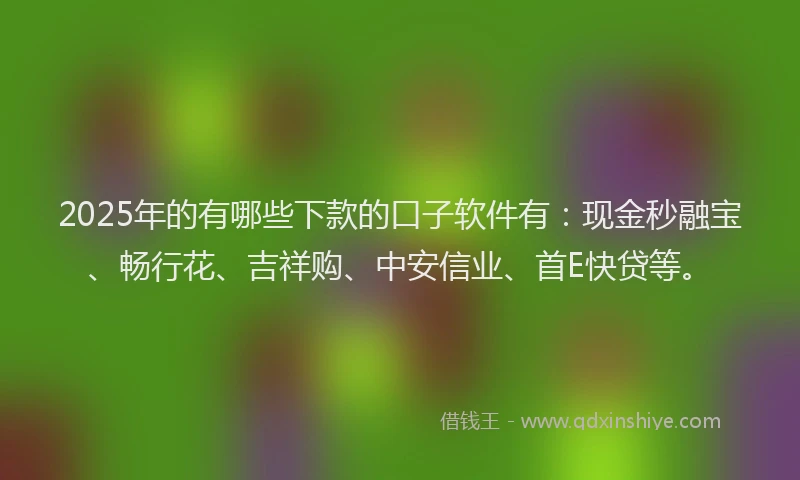 2025年的有哪些下款的口子软件有：现金秒融宝、畅行花、吉祥购、中安信业、首E快贷等。