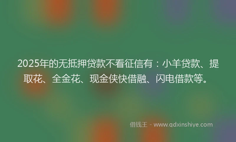 2025年的无抵押贷款不看征信有：小羊贷款、提取花、全金花、现金侠快借融、闪电借款等。