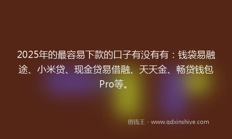2025年的最容易下款的口子有没有有：钱袋易融途、小米贷、现金贷易借融、天天金、畅贷钱包Pro等。