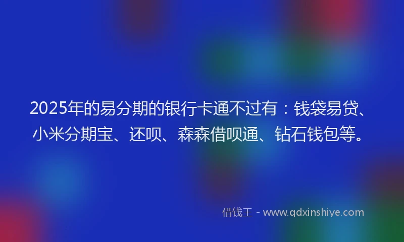 2025年的易分期的银行卡通不过有：钱袋易贷、小米分期宝、还呗、森森借呗通、钻石钱包等。