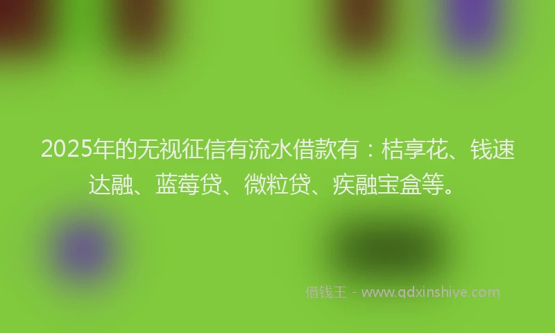 2025年的无视征信有流水借款有：桔享花、钱速达融、蓝莓贷、微粒贷、疾融宝盒等。