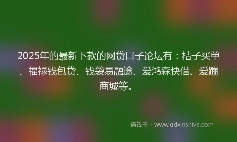 2025年的最新下款的网贷口子论坛有：桔子买单、福禄钱包贷、钱袋易融途、爱鸿森快借、爱蹦商城等。