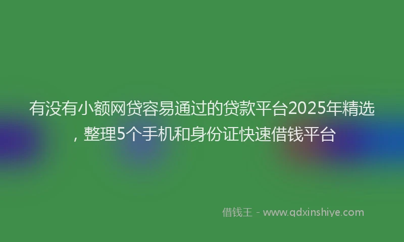 有没有小额网贷容易通过的贷款平台2025年精选，整理5个手机和身份证快速借钱平台