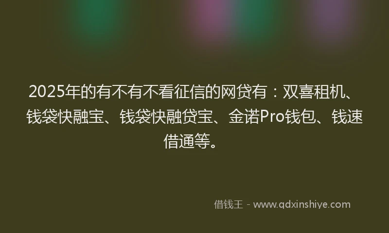 2025年的有不有不看征信的网贷有：双喜租机、钱袋快融宝、钱袋快融贷宝、金诺Pro钱包、钱速借通等。