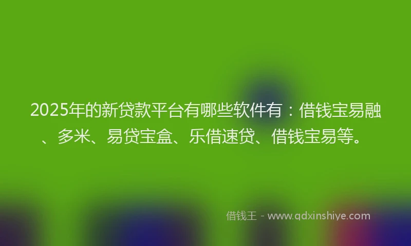 2025年的新贷款平台有哪些软件有：借钱宝易融、多米、易贷宝盒、乐借速贷、借钱宝易等。