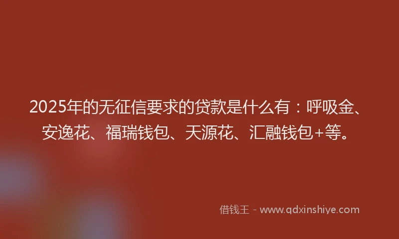 2025年的无征信要求的贷款是什么有：呼吸金、安逸花、福瑞钱包、天源花、汇融钱包+等。