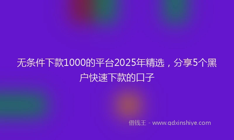 无条件下款1000的平台2025年精选，分享5个黑户快速下款的口子