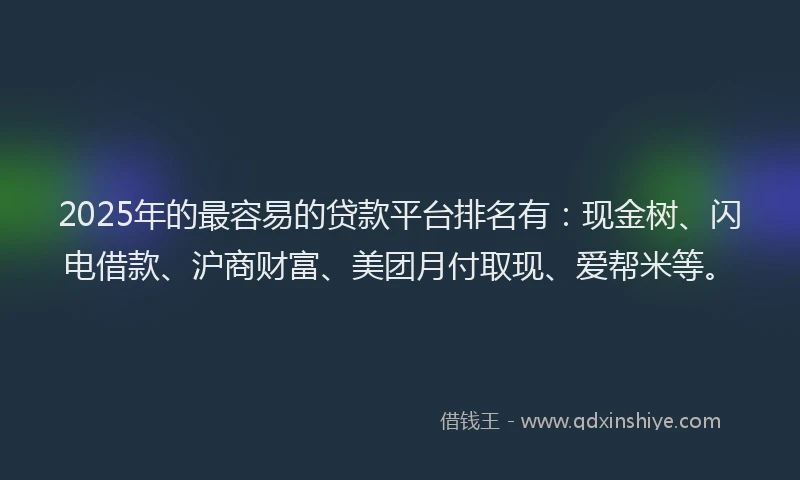 2025年的最容易的贷款平台排名有：现金树、闪电借款、沪商财富、美团月付取现、爱帮米等。