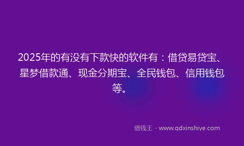 2025年的有没有下款快的软件有：借贷易贷宝、星梦借款通、现金分期宝、全民钱包、信用钱包等。
