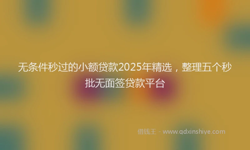 无条件秒过的小额贷款2025年精选，整理五个秒批无面签贷款平台