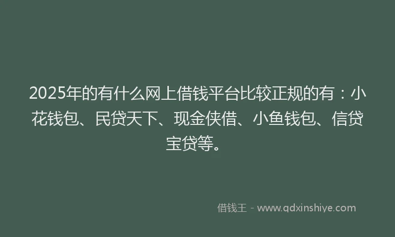 2025年的有什么网上借钱平台比较正规的有：小花钱包、民贷天下、现金侠借、小鱼钱包、信贷宝贷等。