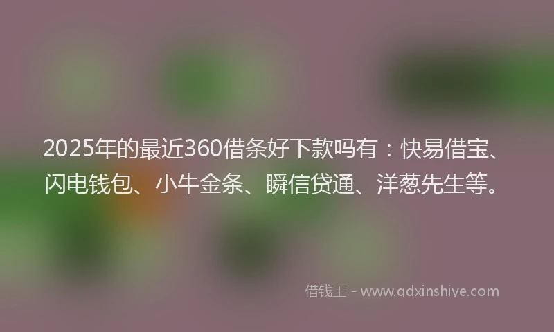 2025年的最近360借条好下款吗有：快易借宝、闪电钱包、小牛金条、瞬信贷通、洋葱先生等。