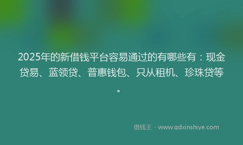 2025年的新借钱平台容易通过的有哪些有：现金贷易、蓝领贷、普惠钱包、只从租机、珍珠贷等。