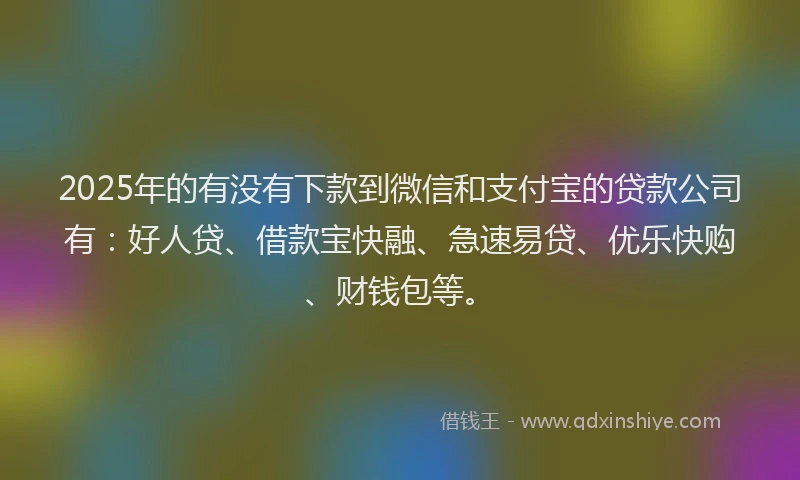 2025年的有没有下款到微信和支付宝的贷款公司有：好人贷、借款宝快融、急速易贷、优乐快购、财钱包等。