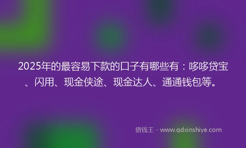2025年的最容易下款的口子有哪些有：哆哆贷宝、闪用、现金侠途、现金达人、通通钱包等。