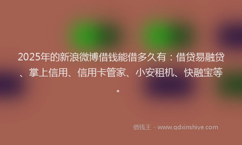 2025年的新浪微博借钱能借多久有：借贷易融贷、掌上信用、信用卡管家、小安租机、快融宝等。