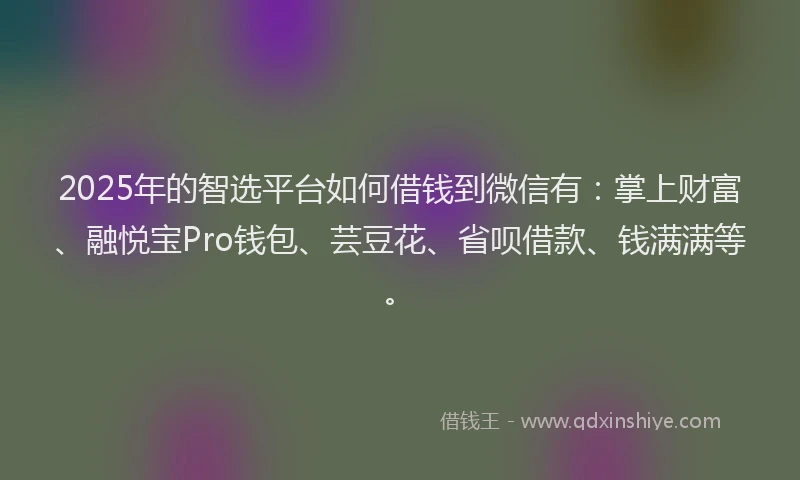2025年的智选平台如何借钱到微信有：掌上财富、融悦宝Pro钱包、芸豆花、省呗借款、钱满满等。