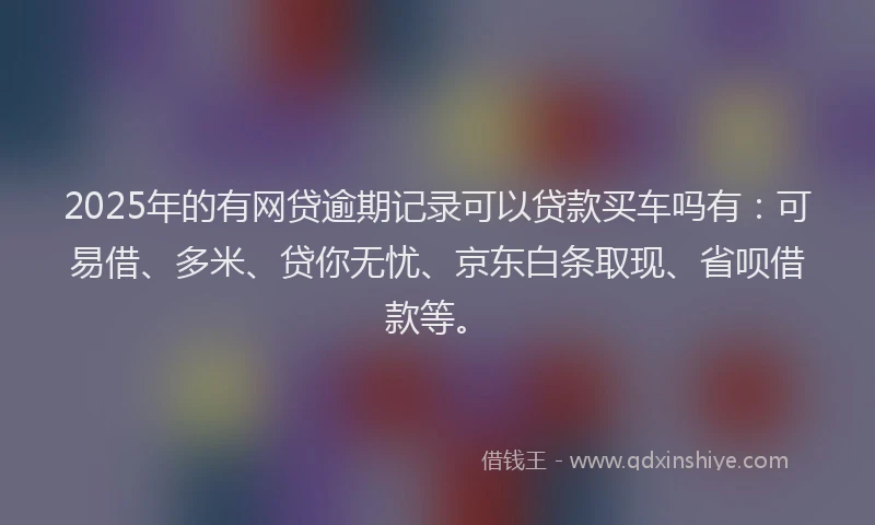 2025年的有网贷逾期记录可以贷款买车吗有：可易借、多米、贷你无忧、京东白条取现、省呗借款等。
